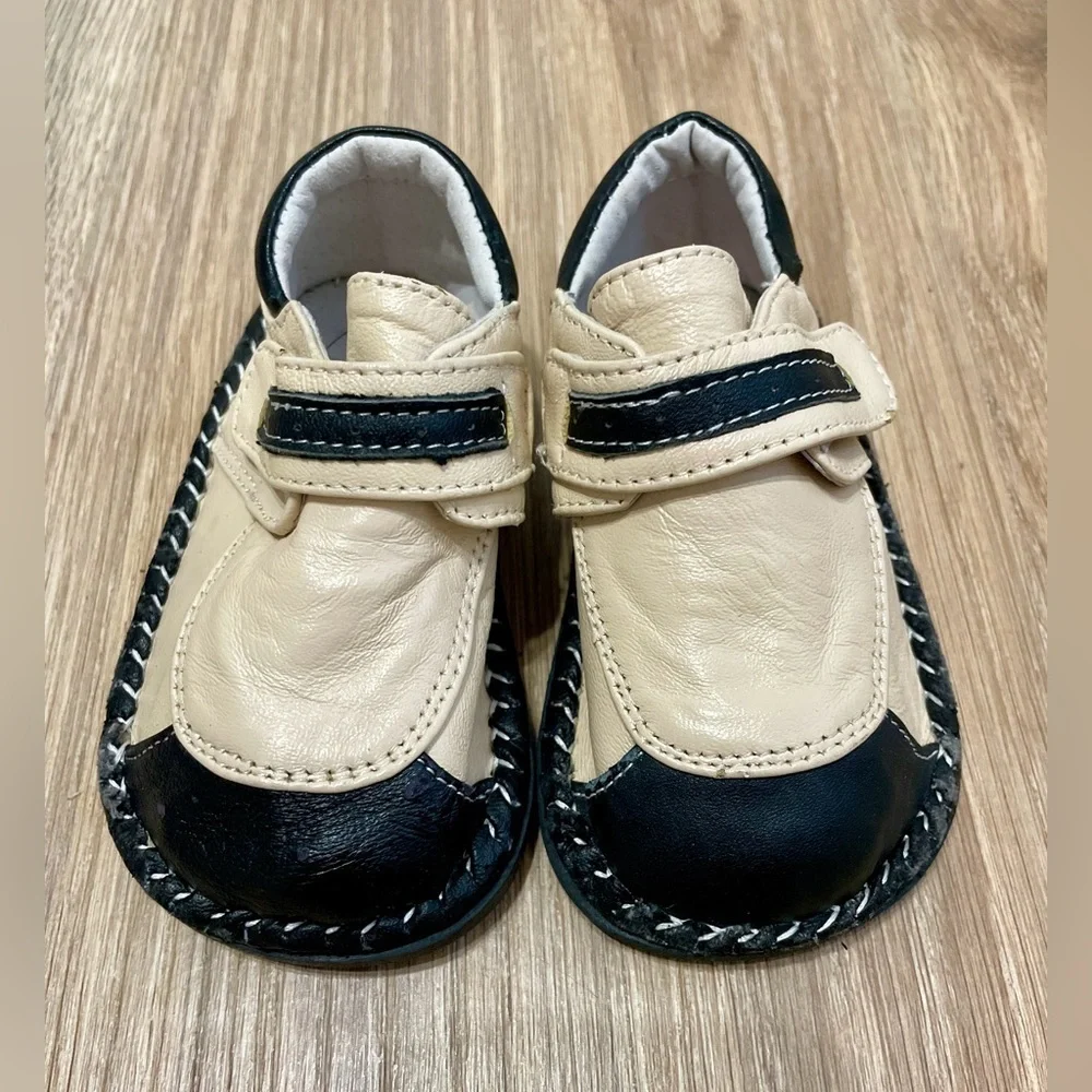 Bugaboo Toddler Leather Hook & Loop Shoes Tan Black Size 6